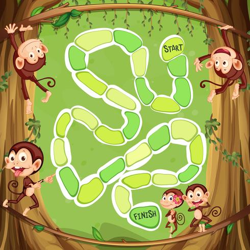 Modelo de jogo com macacos na árvore vetor