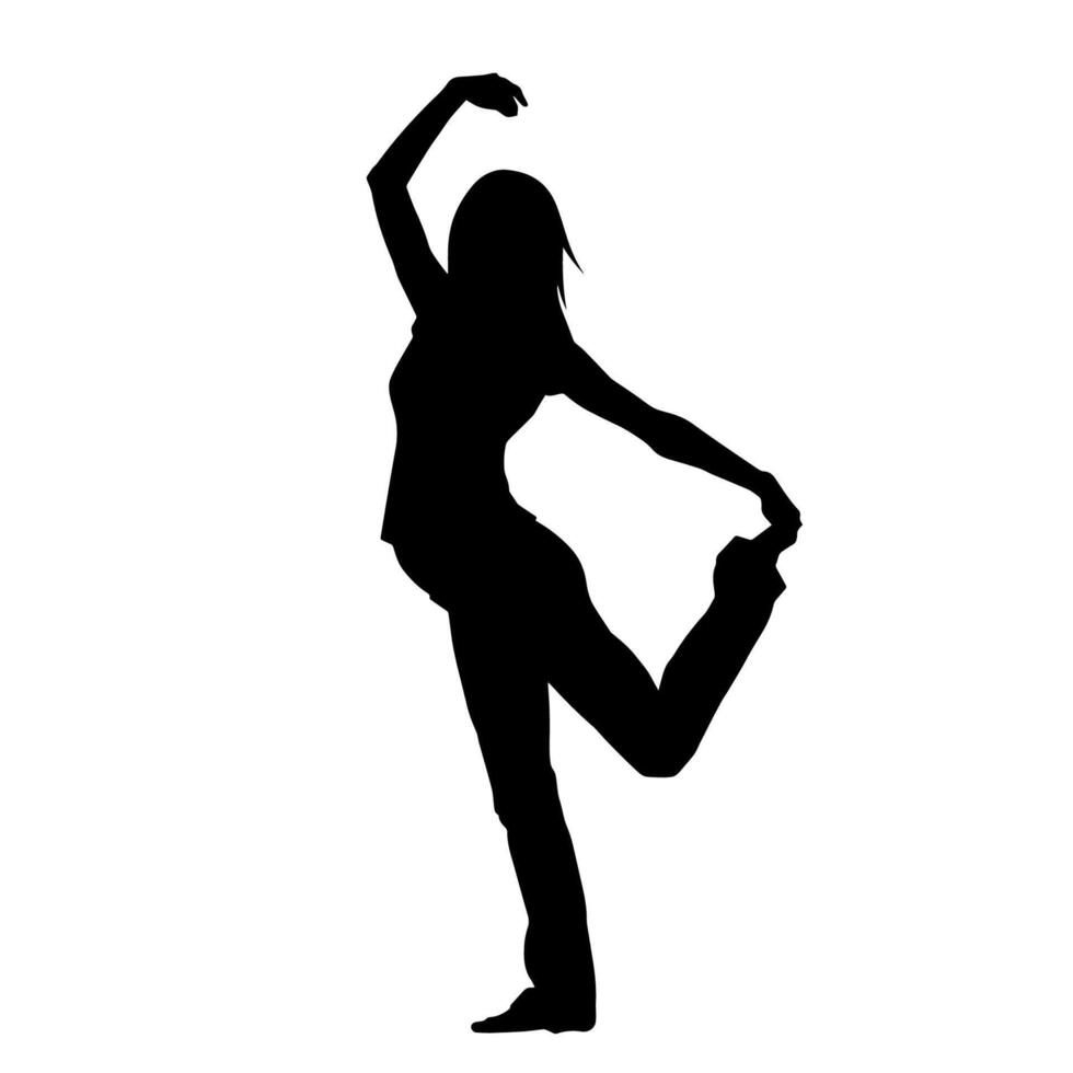 silhueta do uma fêmea dançarino dentro açao pose. silhueta do uma fino mulher dentro dançando pose. vetor
