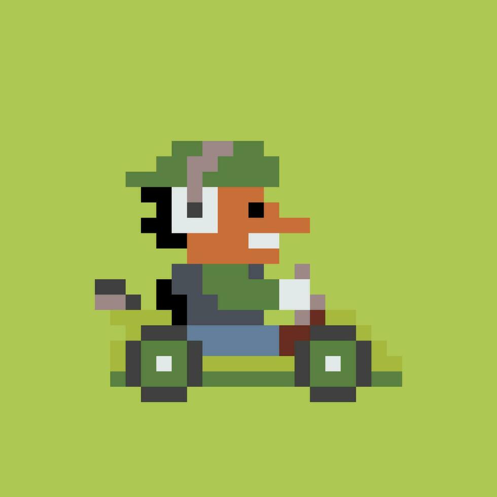 pixel arte do uma homem dirigindo uma kart vetor