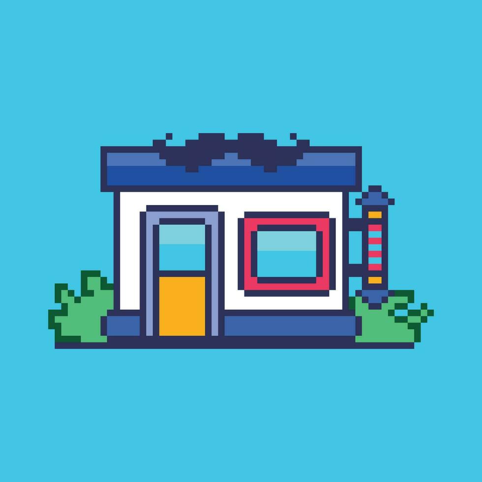 pixel arte barbearia casa com uma janela e uma porta vetor