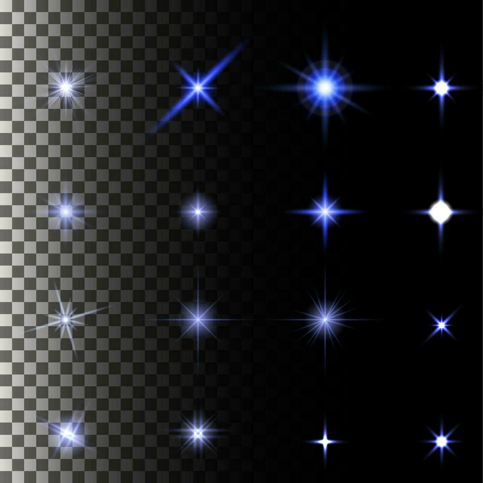 conjunto do brilho luz efeito estrelas rajadas com brilhos vetor