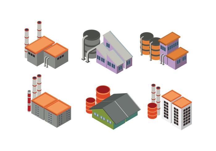 Conjunto de edifícios urbanos e industriais no isométrico vetor