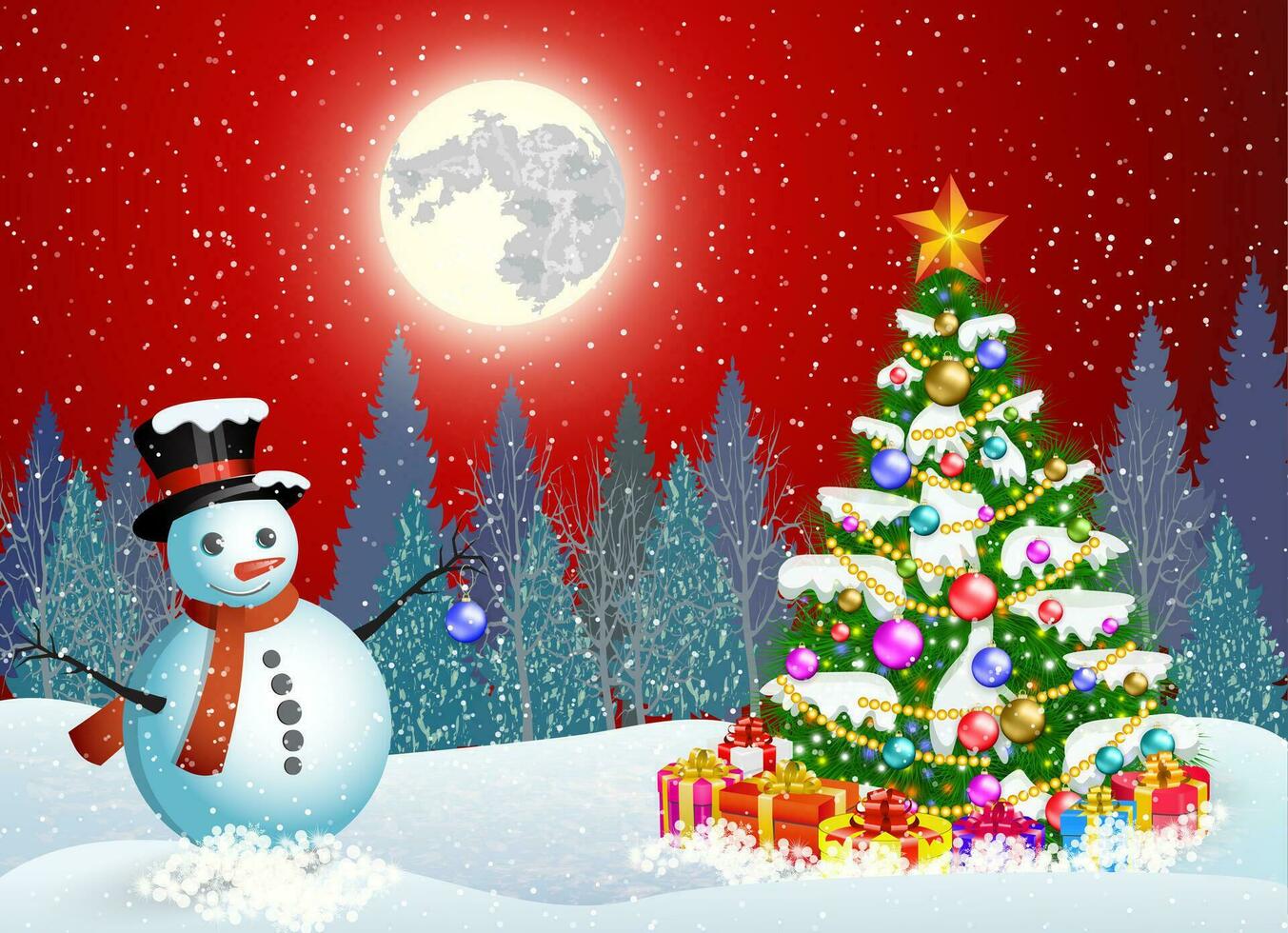 fofa boneco de neve decoração uma Natal árvore vetor