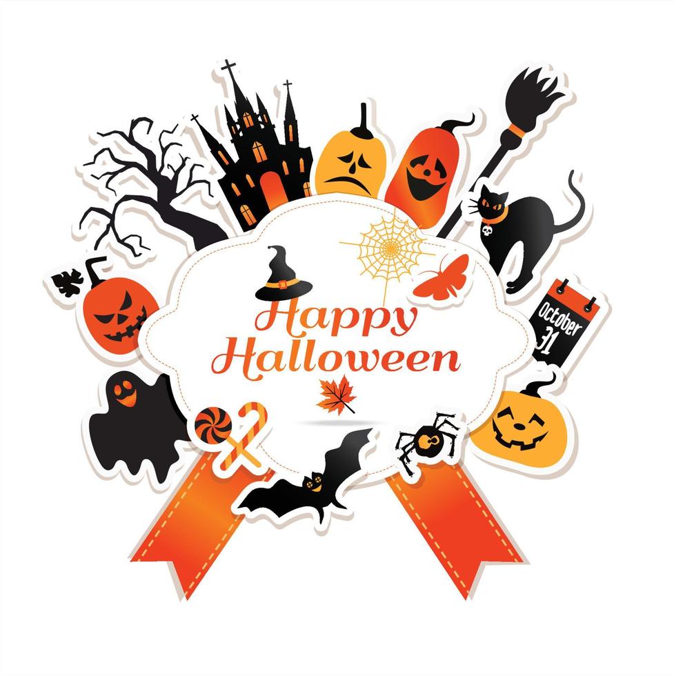 ilustração de halloween com símbolos de celebração. vetor