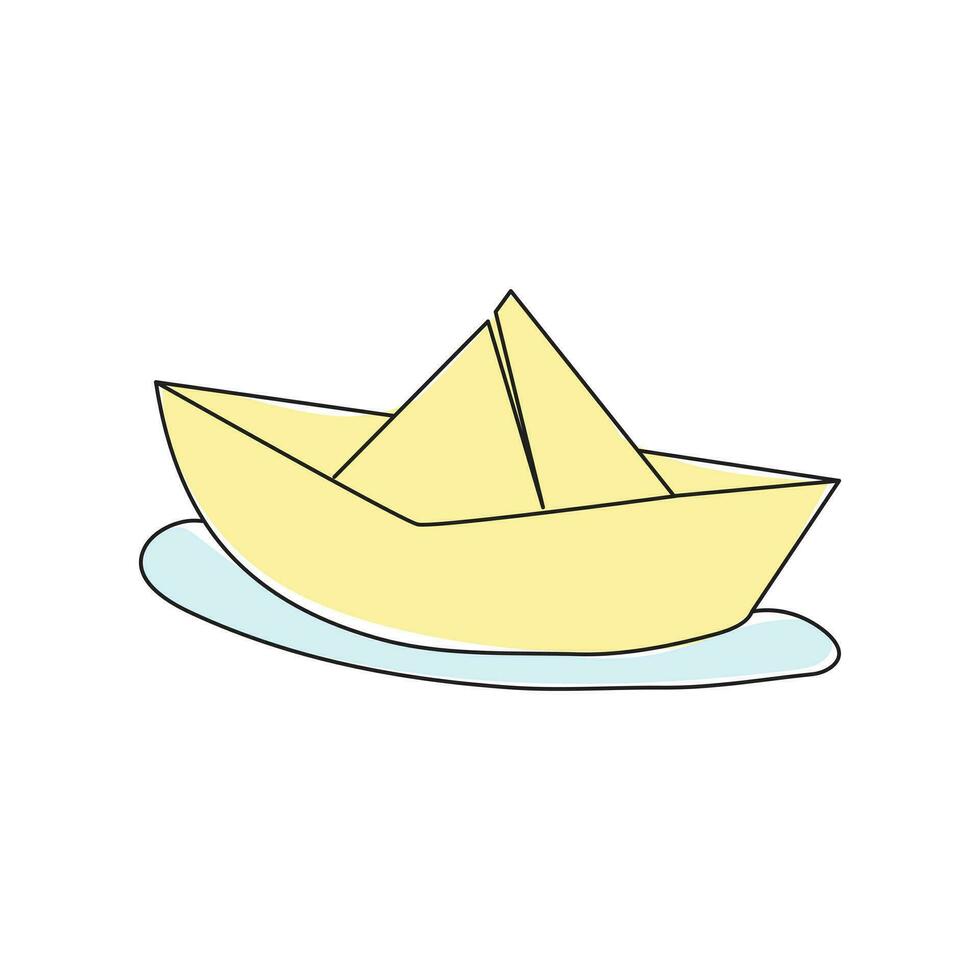 papel barco contínuo linha desenho. barco a vela dentro grande ondas do mar. o negócio ícone. vetor ilustração