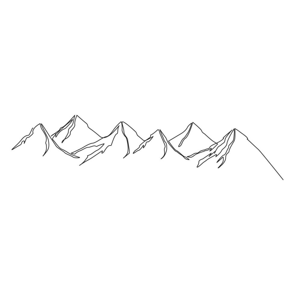 montanha alcance contínuo 1 linha desenho. simples linha desenhando do montanhas e Sol. moderno 1 linha natureza ilustração vetor