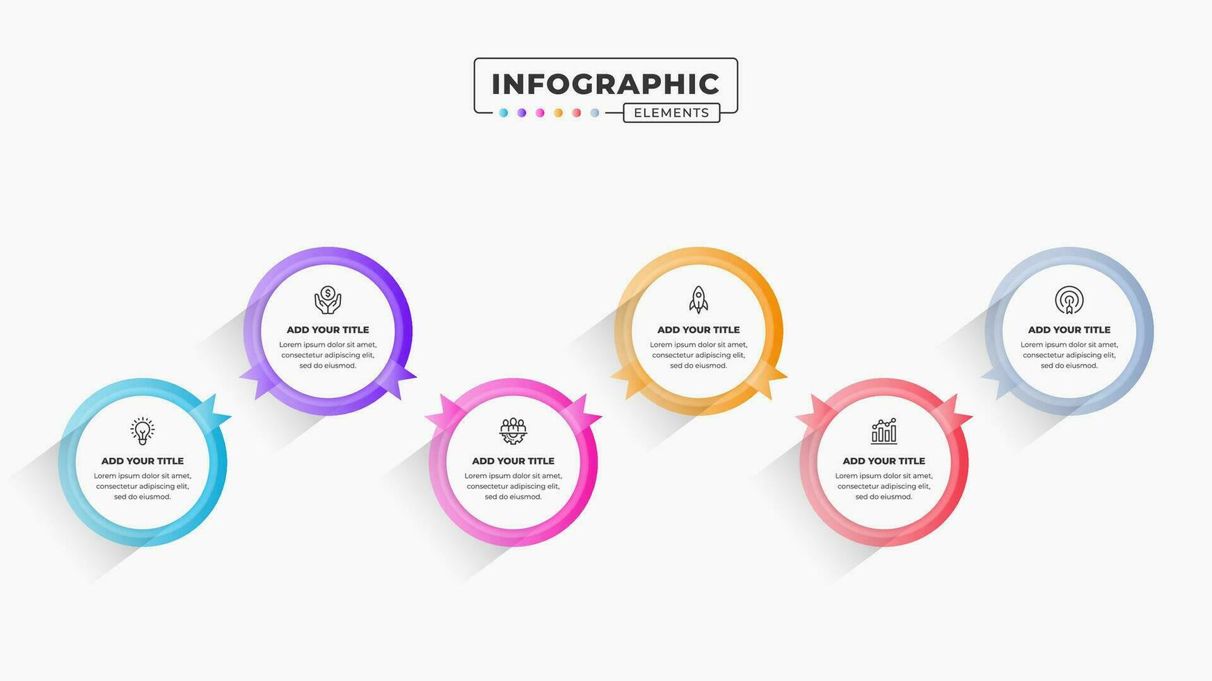 vetor rótulo infográfico Projeto modelo com ícones e seis opções ou passos