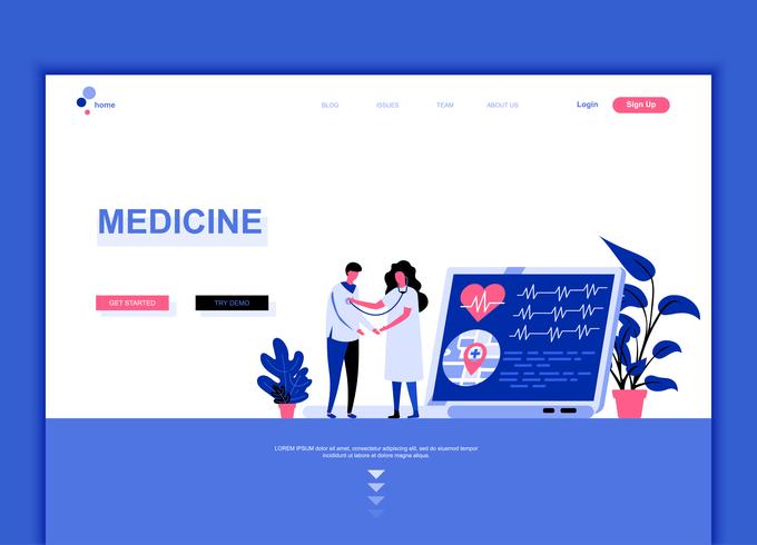 Conceito de modelo de design moderno web página plana de medicina e saúde vetor