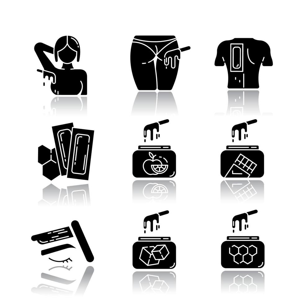 conjunto de ícones de glifo preto de sombra projetada com cera vetor