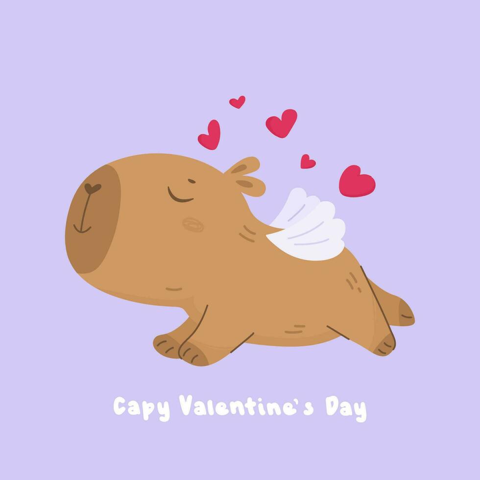 fofa adorável capivara com cupido asas vetor