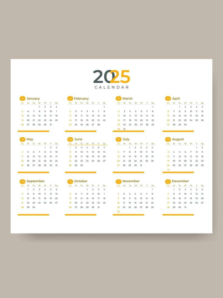 1 página 2025 calendário Projeto modelo para o negócio corporativo escritório vetor