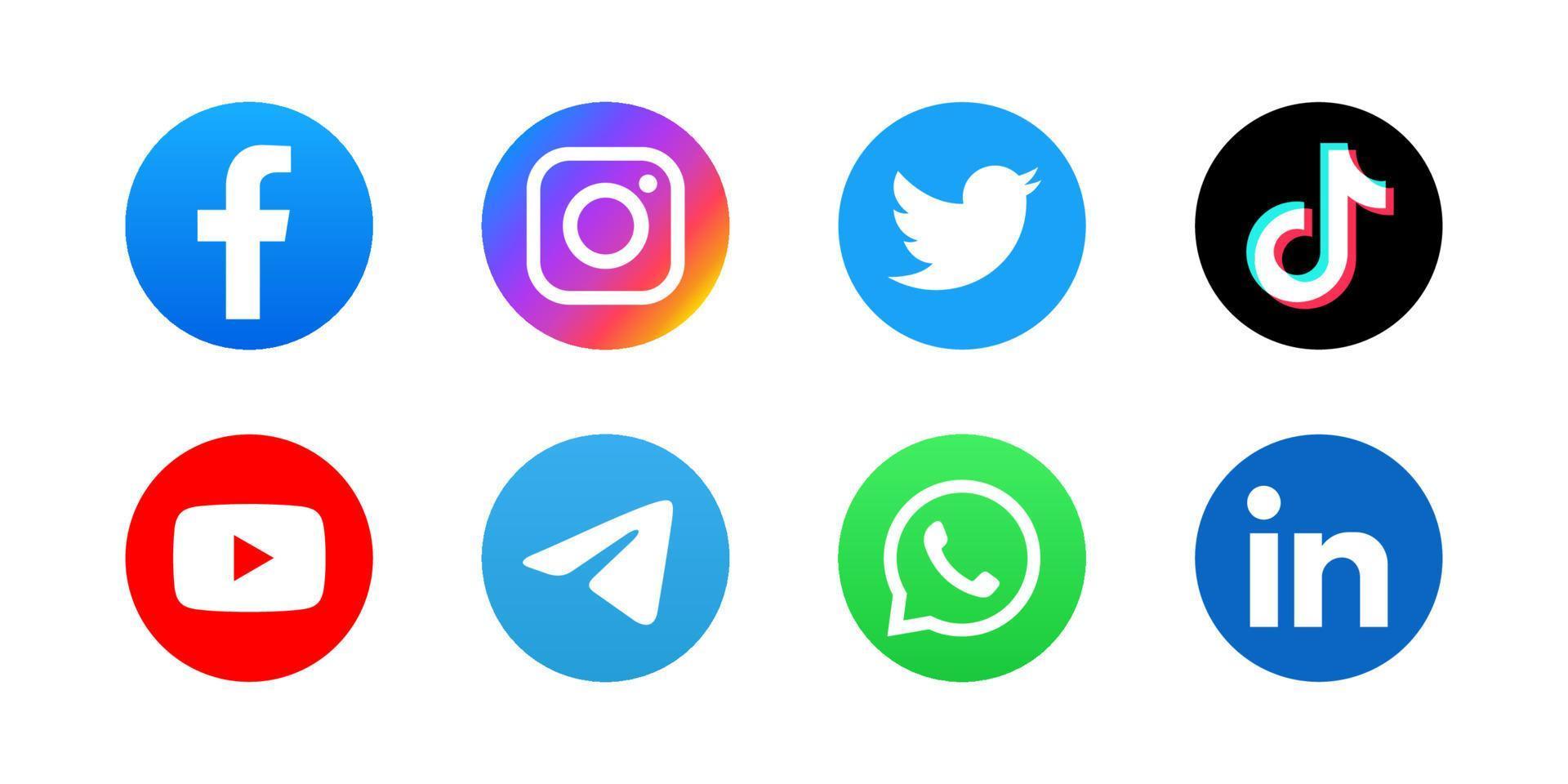 conjunto de ícone de mídia social em round bakground vetor