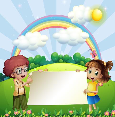 Design de papel com menino e menina no parque vetor
