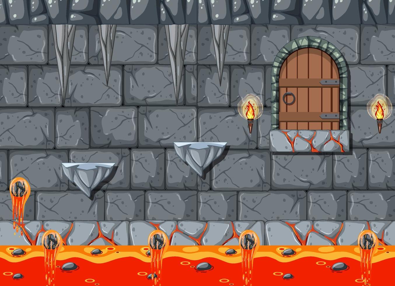 modelo de cena de jogo de caverna de lava vetor