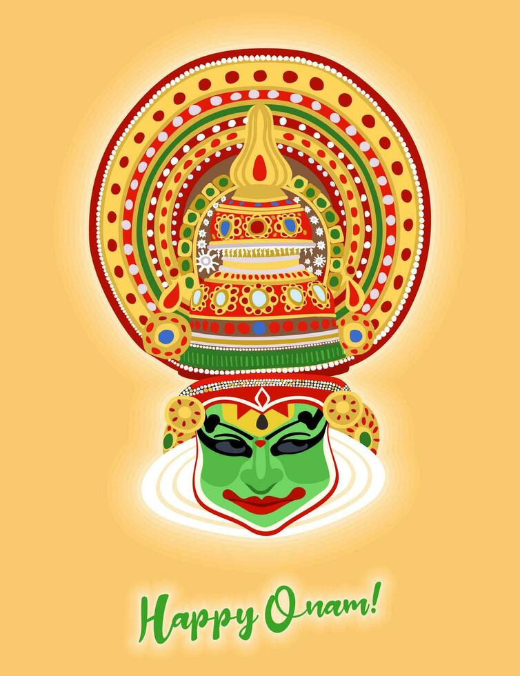 feliz onam. colorida vetor ilustração do Kathakali dançarino. onam festival do sul Índia Kerala