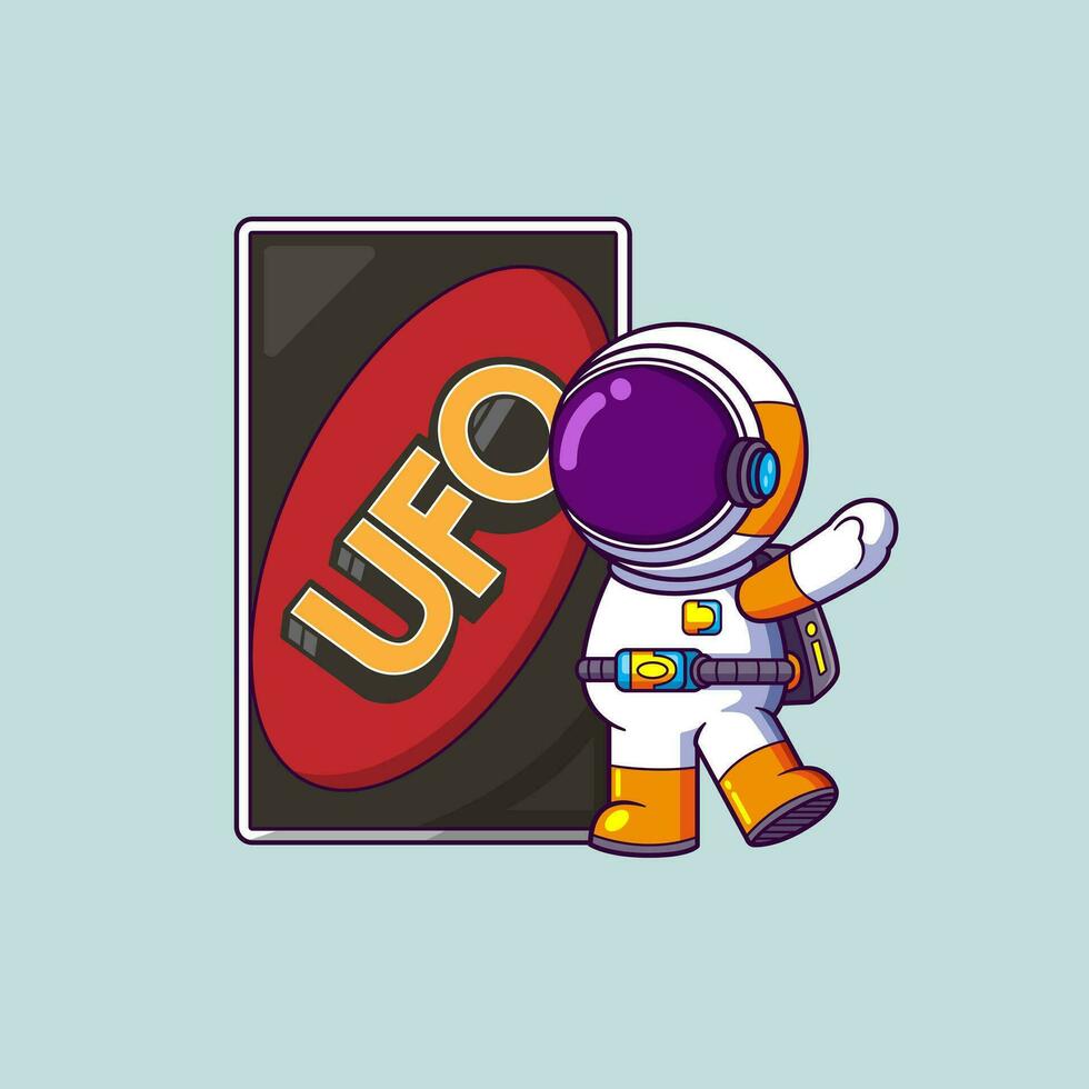 fofa astronauta em pé uma ampla cartão. Ciência tecnologia ícone conceito vetor