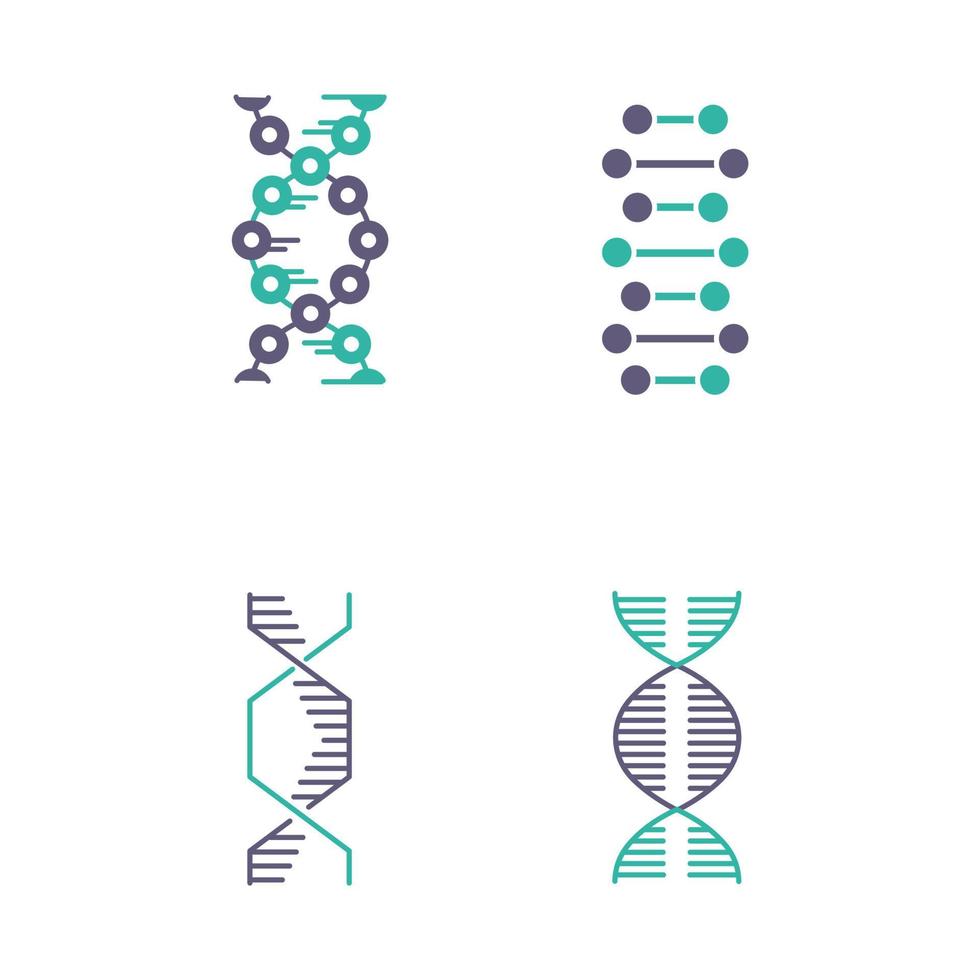 Conjunto de ícones de cor violeta e turquesa correntes em espiral de DNA vetor