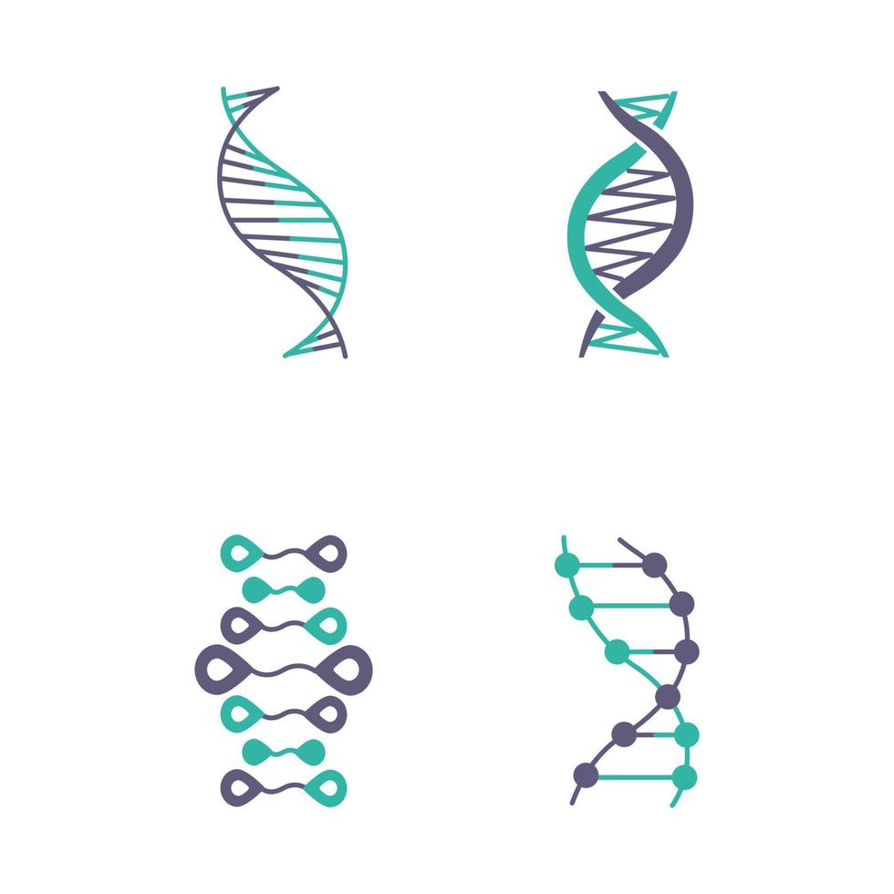 Conjunto de ícones de cores violeta e turquesa do DNA vetor