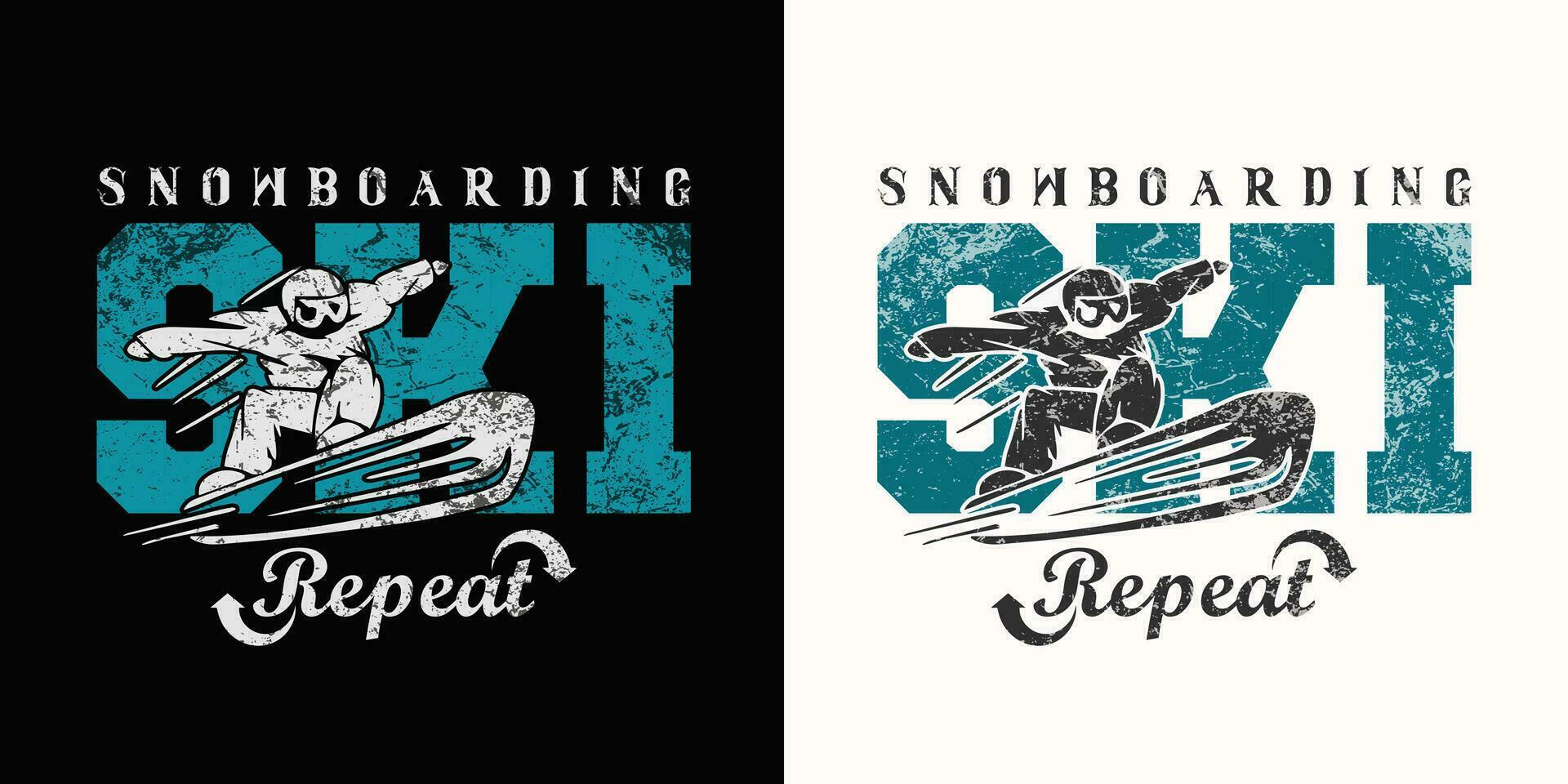 snowboard esqui repetir t camisa Projeto - esquiar snowboard vintage t camisa Projeto vetor