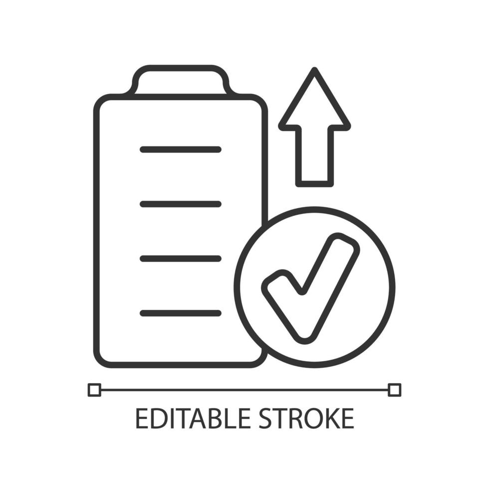 voar com ícone de etiqueta manual linear de bateria totalmente carregada vetor