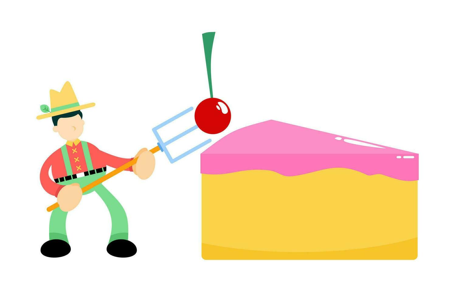 agricultor homem agricultura e doce cereja bolo desenho animado rabisco plano Projeto estilo vetor ilustração
