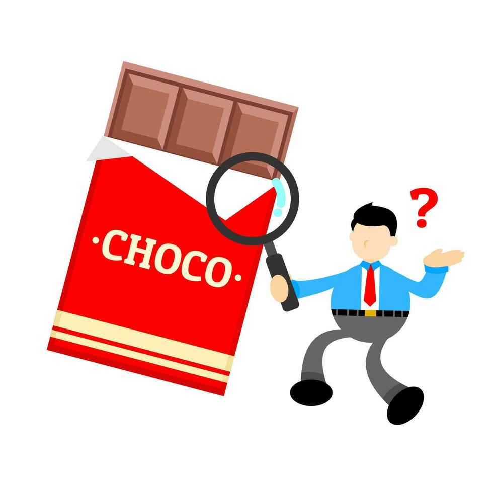 homem de negocios trabalhador e chocolate doce Barra lanche desenho animado rabisco plano Projeto estilo vetor ilustração