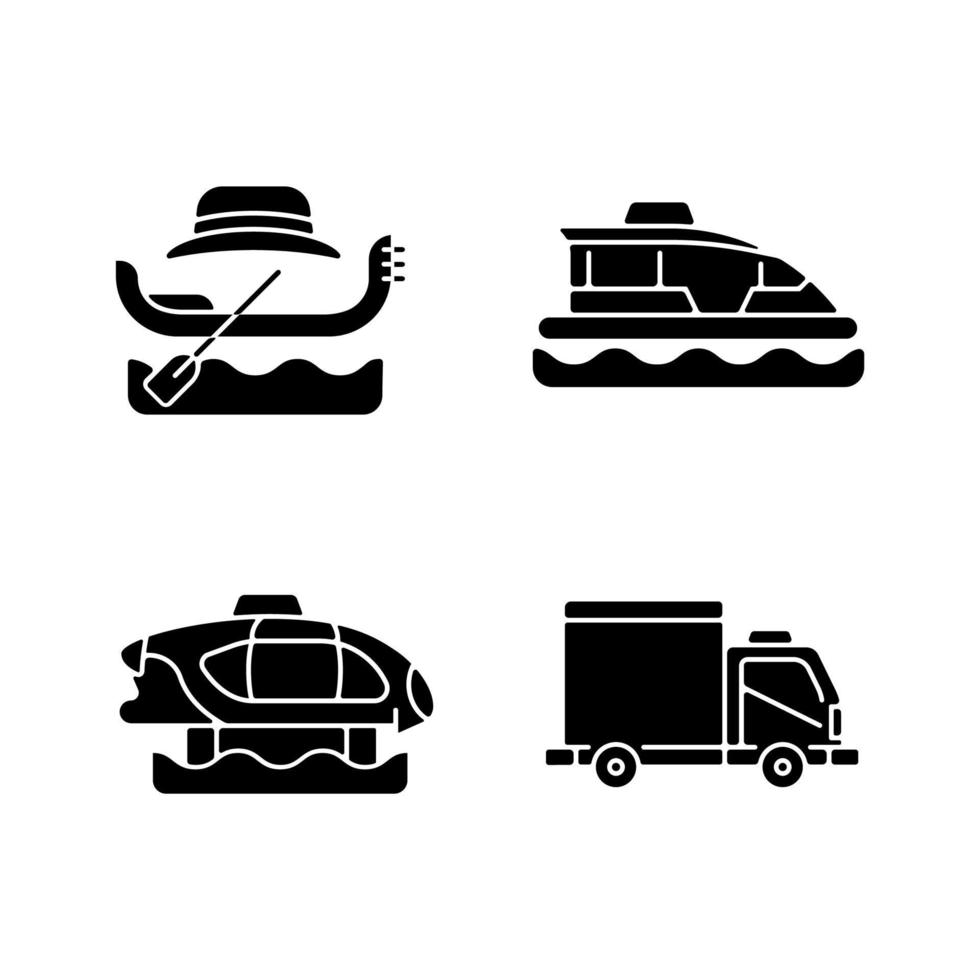 serviço de táxi reservado ícones de glifo preto definidos no espaço em branco vetor