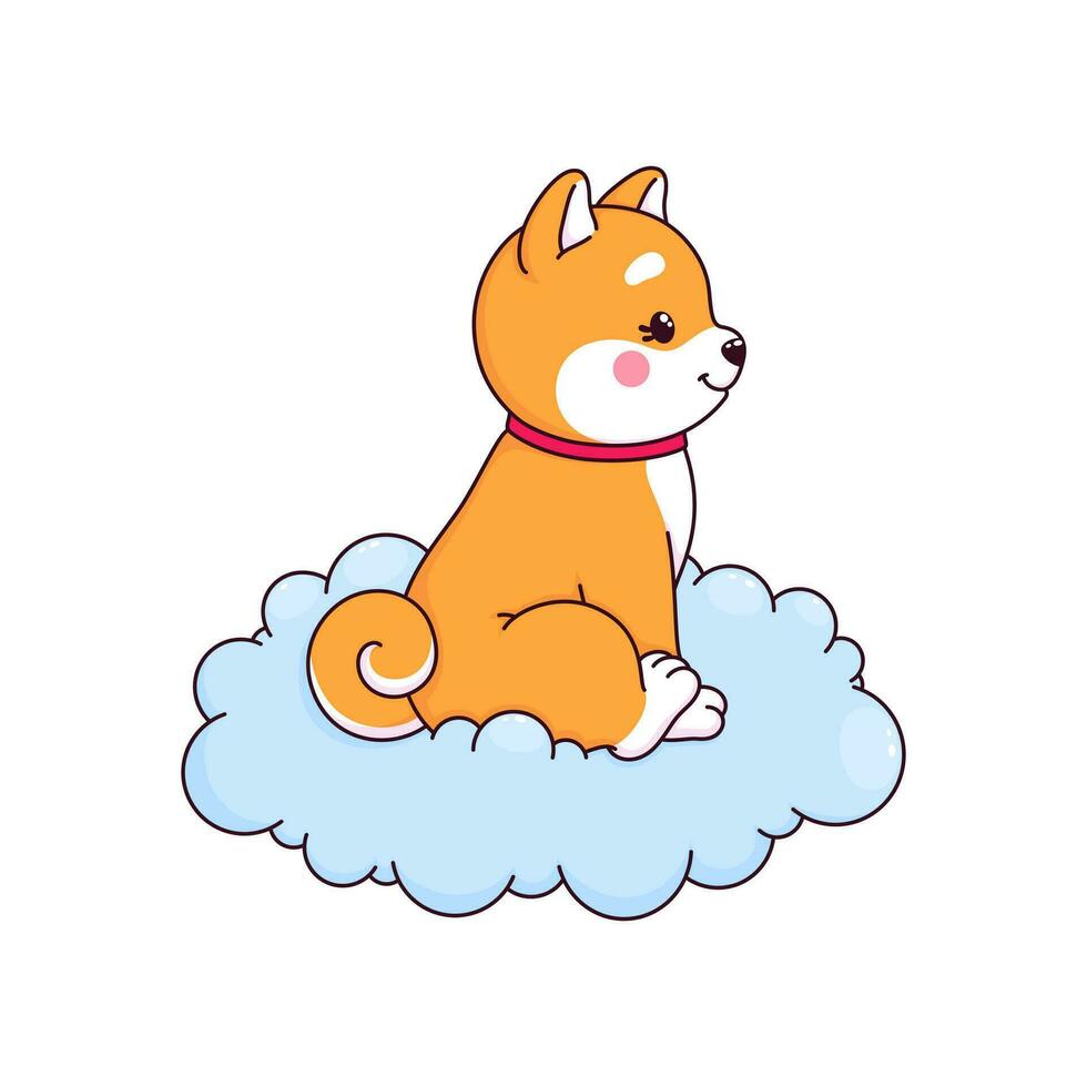 desenho animado Shiba inu cachorro personagem sentado em uma nuvem vetor