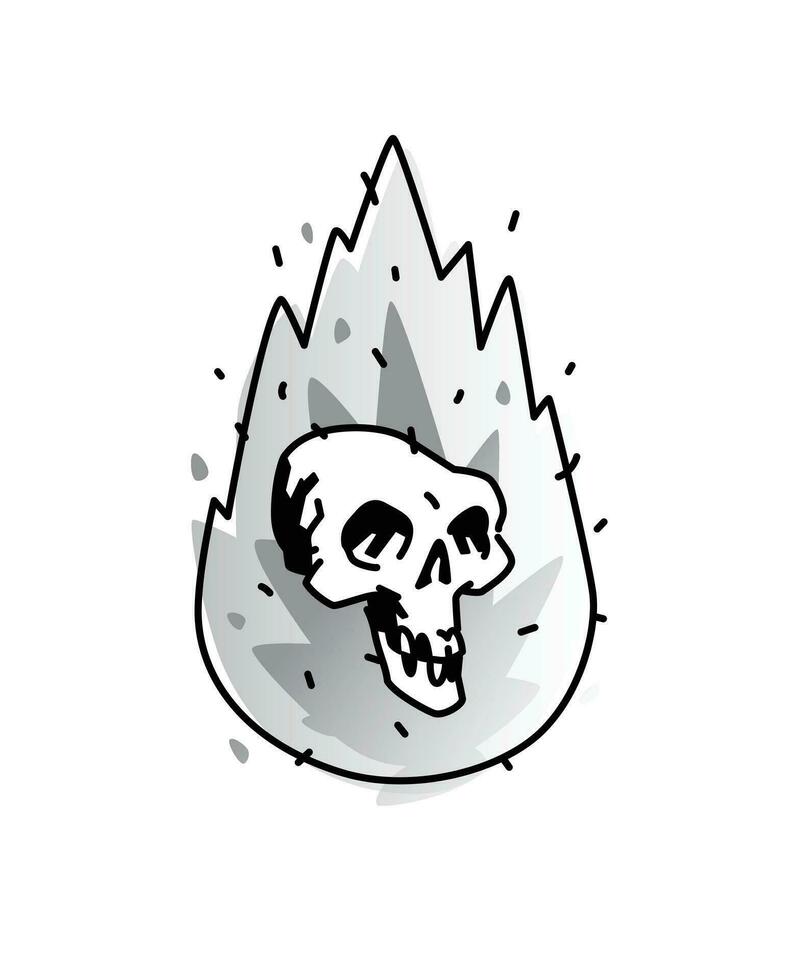 ilustração do uma queimando branco crânio. vetor ícone. imagem é isolado em branco fundo. queimando crânio, quadrinho estilo. uma tatuagem, uma logotipo para uma motociclista clube. mascote. emblema, símbolo.