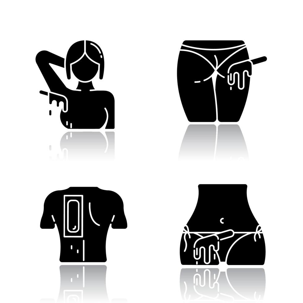 conjunto de ícones de glifo preto de sombra projetada com cera quente vetor