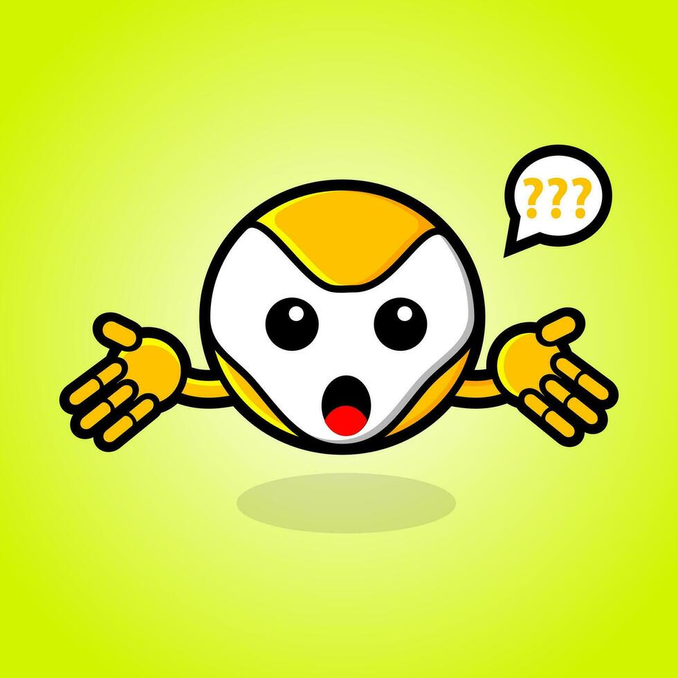 amarelo fofa robô desenho animado personagem emoticon. Perguntando rabisco do simples monstro ícone. vetor