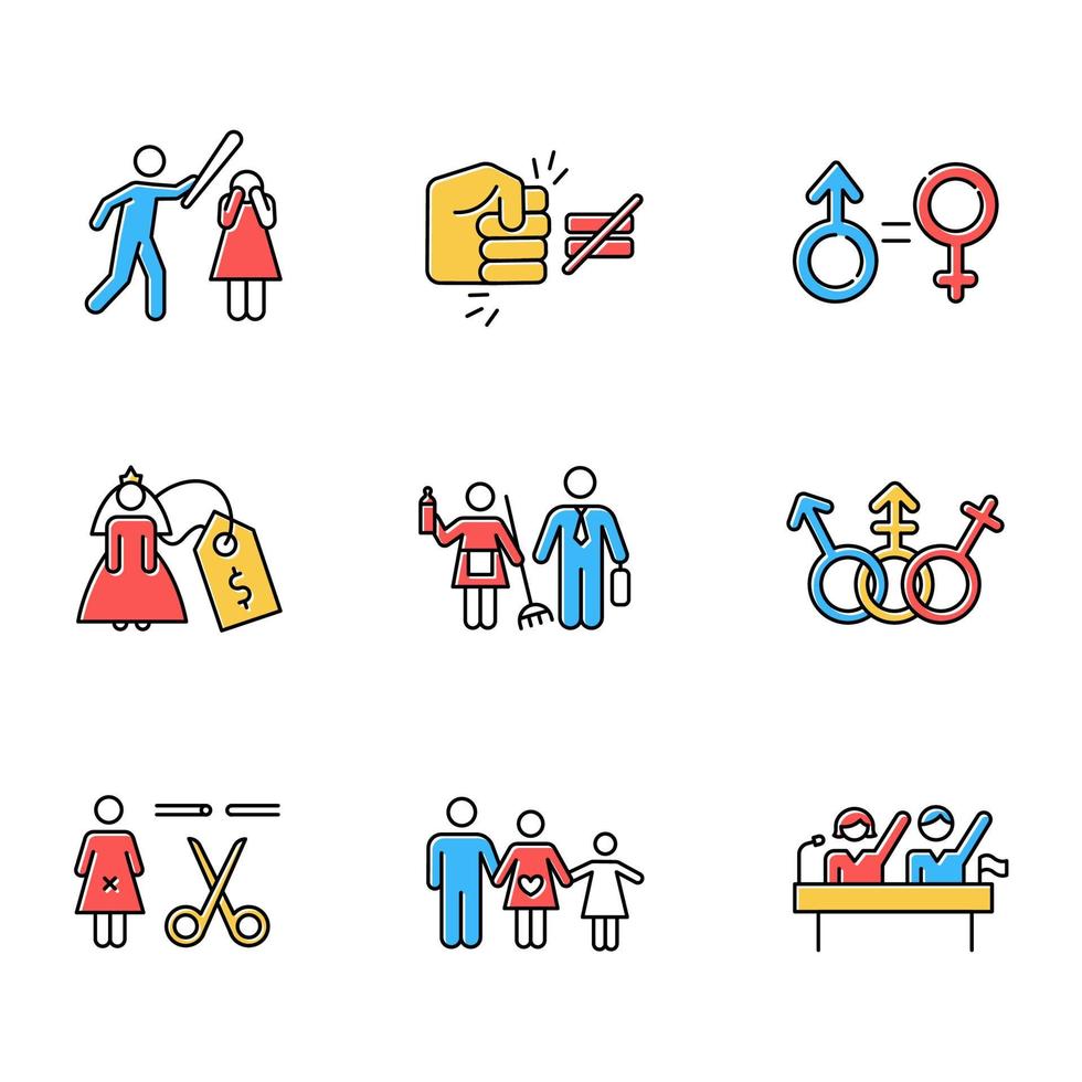 conjunto de ícones de cores de igualdade de gênero vetor