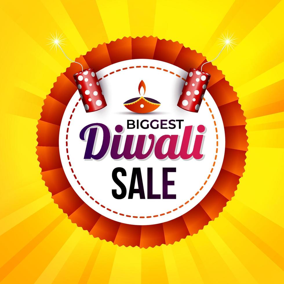 maior ilustração em vetor criativo de venda de diwali. Projeto do fundo do banner de venda do festival de Diwali com fundo amarelo