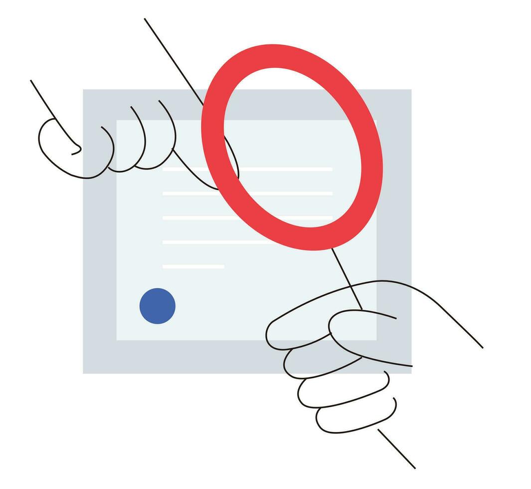 mão segurando uma papel documento com uma vermelho círculo. vetor ilustração.