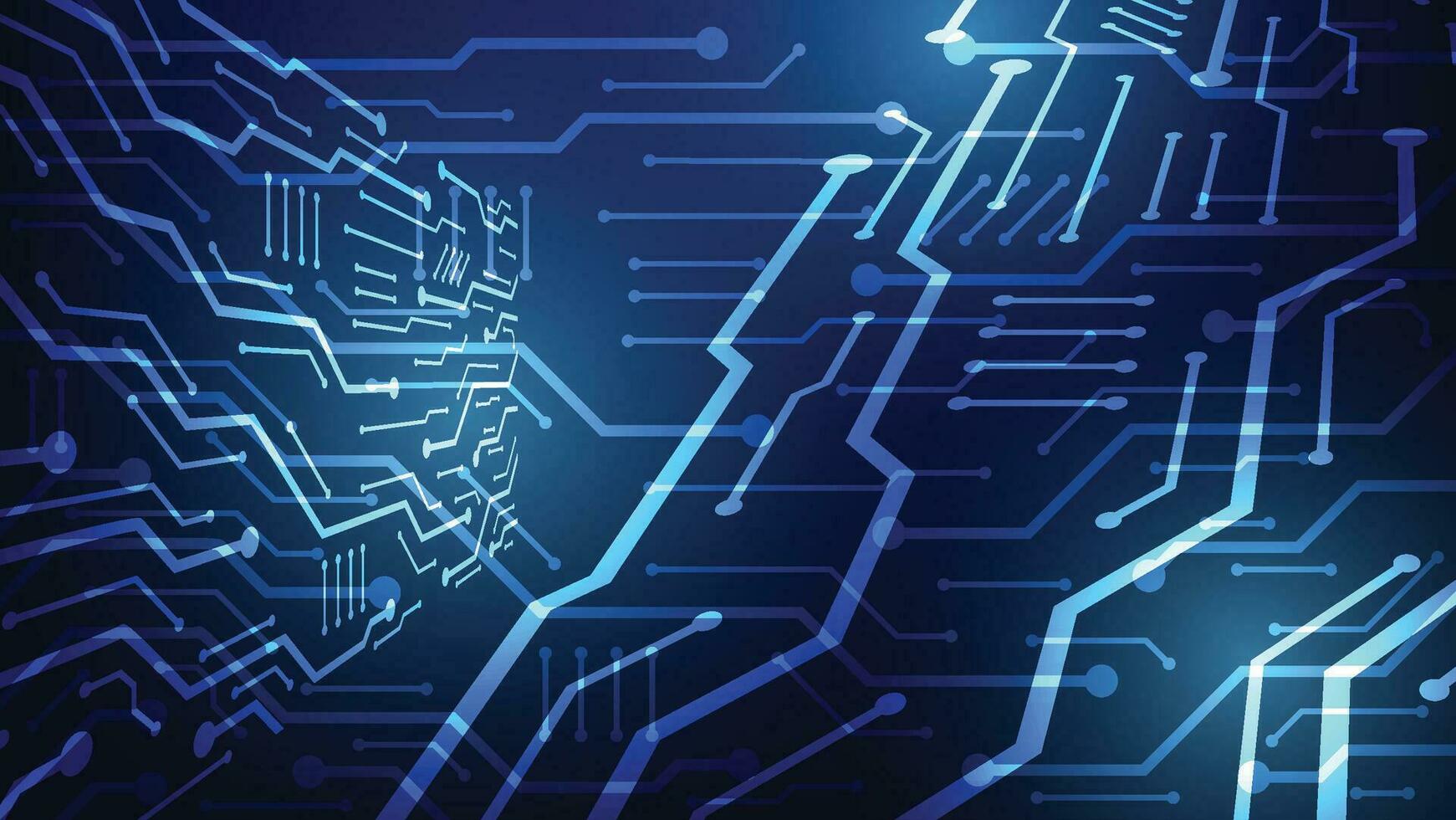 Oi tecnologia digital o circuito borda. elétrico linhas conectado em azul iluminação fundo. futurista tecnologia Projeto elemento conceito vetor