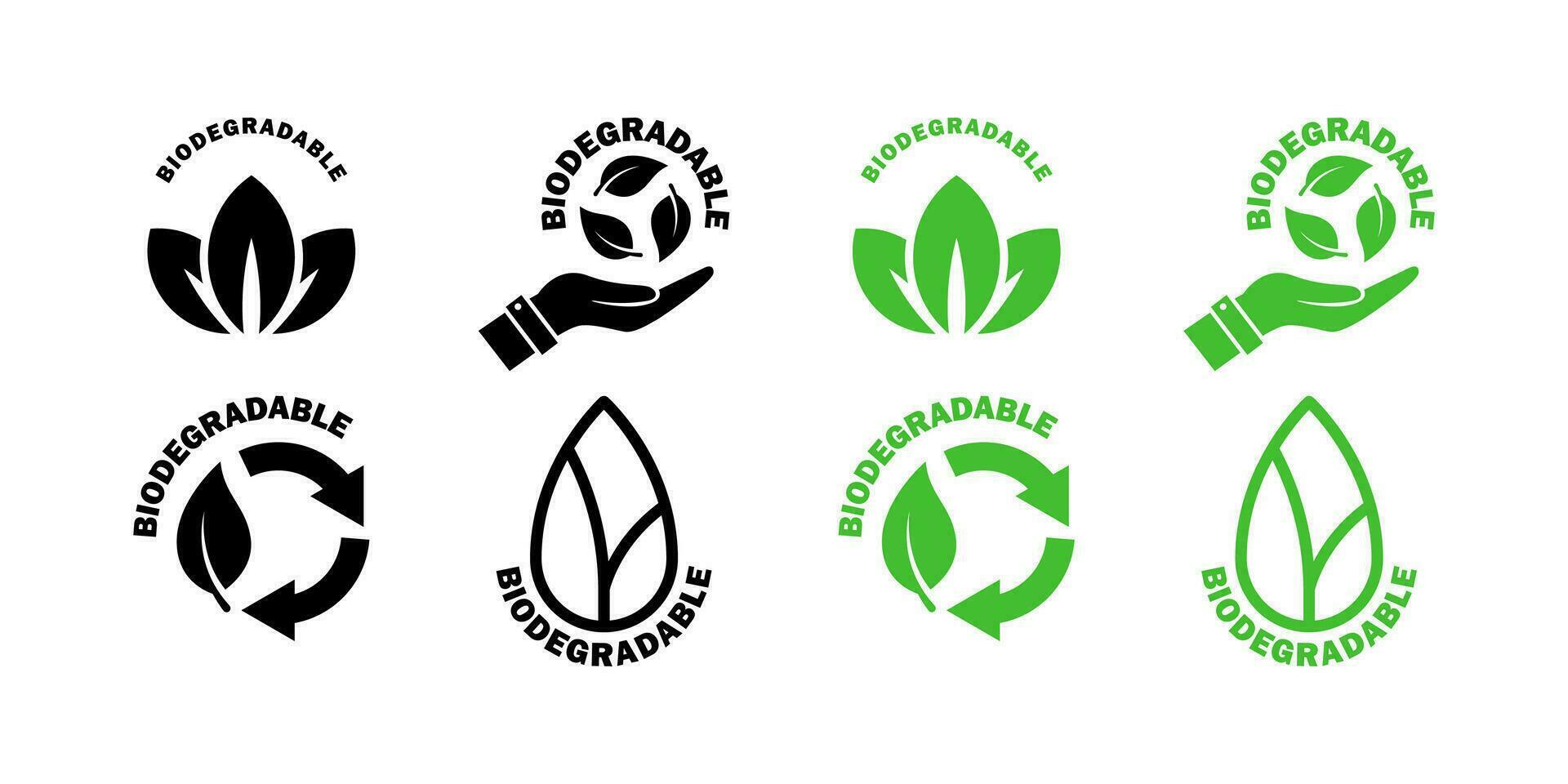 biodegradável ícones definir. ecológico sucessão. ícones do reutilizável plástico bio embalagem. vetor ícones