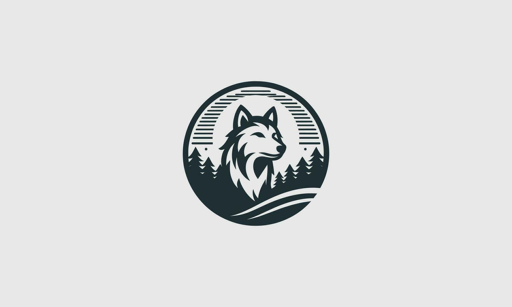cabeça Lobo em floresta vetor logotipo plano Projeto