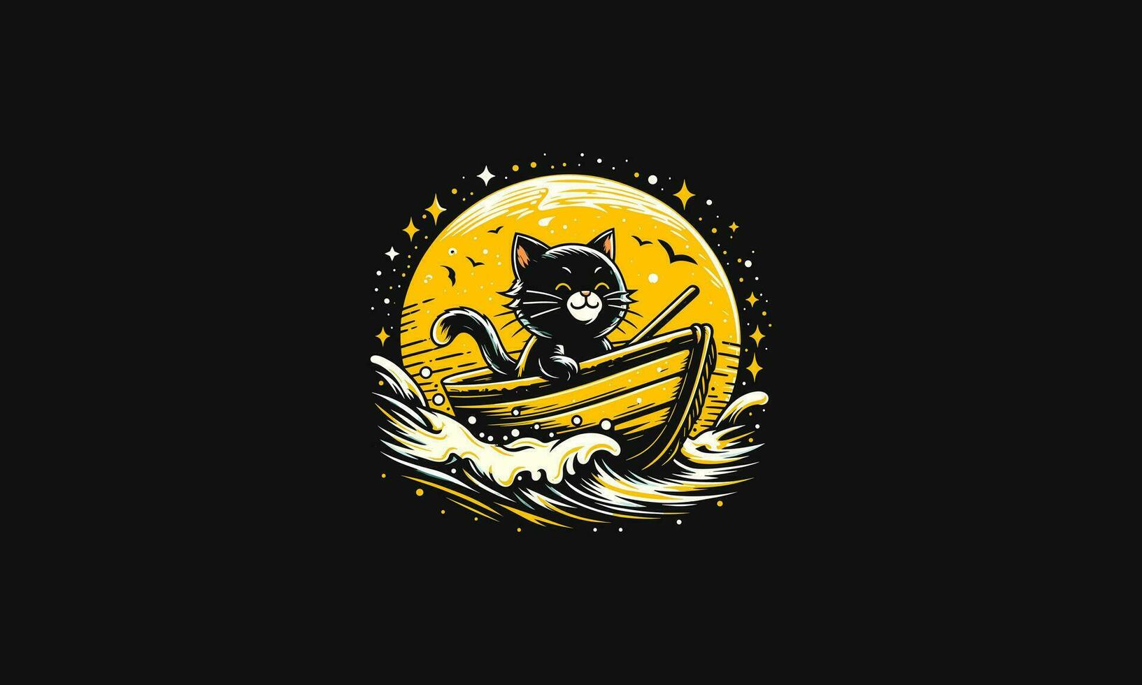 gato equitação barco em mar noite vetor ilustração obra de arte Projeto