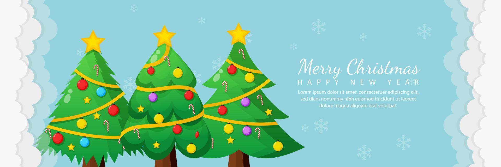 Feliz natal e feliz ano novo cartão com árvore de natal vetor
