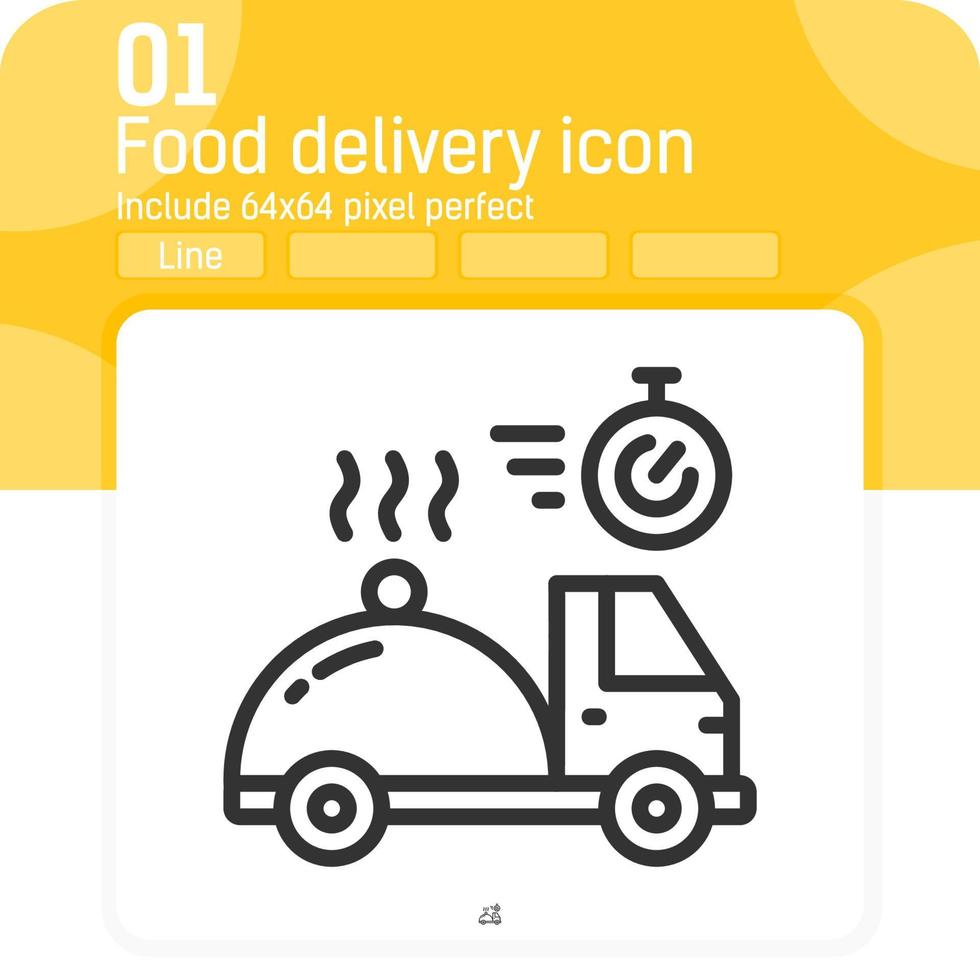 ícone de entrega de comida de linha de vetor com estilo de linha isolado no fundo branco. ilustração vetorial conceito de ícone de símbolo de sinal de entrega para restaurante, ui, ux, site, pedido de comida ou aplicativo móvel