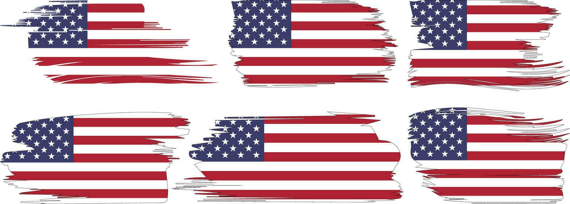 americano bandeira silhueta, grunge EUA bandeira conjunto vetor, grunge, bandeira, silhueta, independência, julho, 4º do julho, 4º julho, bandeira silhueta vetor