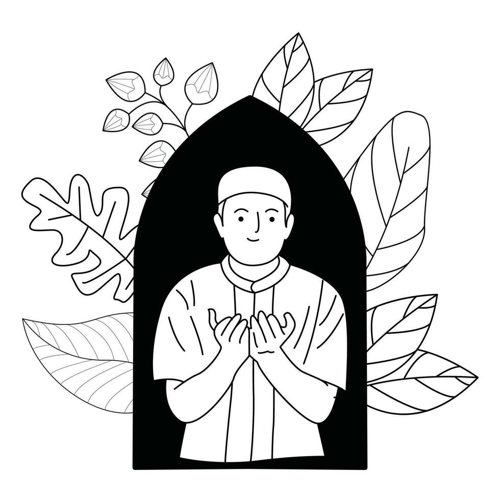 Preto e branco ilustração do povos gestos durante Ramadã vetor