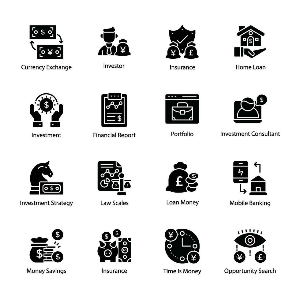 pacote do o negócio e bancário fluxo ícones vetor