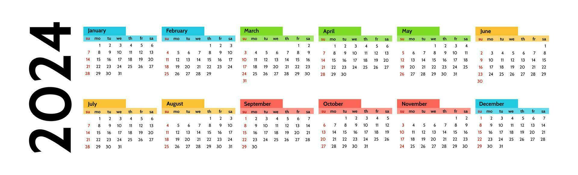 calendário para 2024 isolado em uma branco fundo vetor