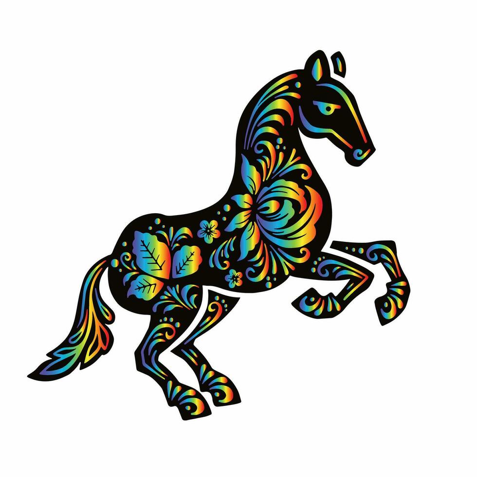 cavalo, cavalo com étnico russo arco Iris gradiente padrão, símbolo, vetor ilustração eps 10