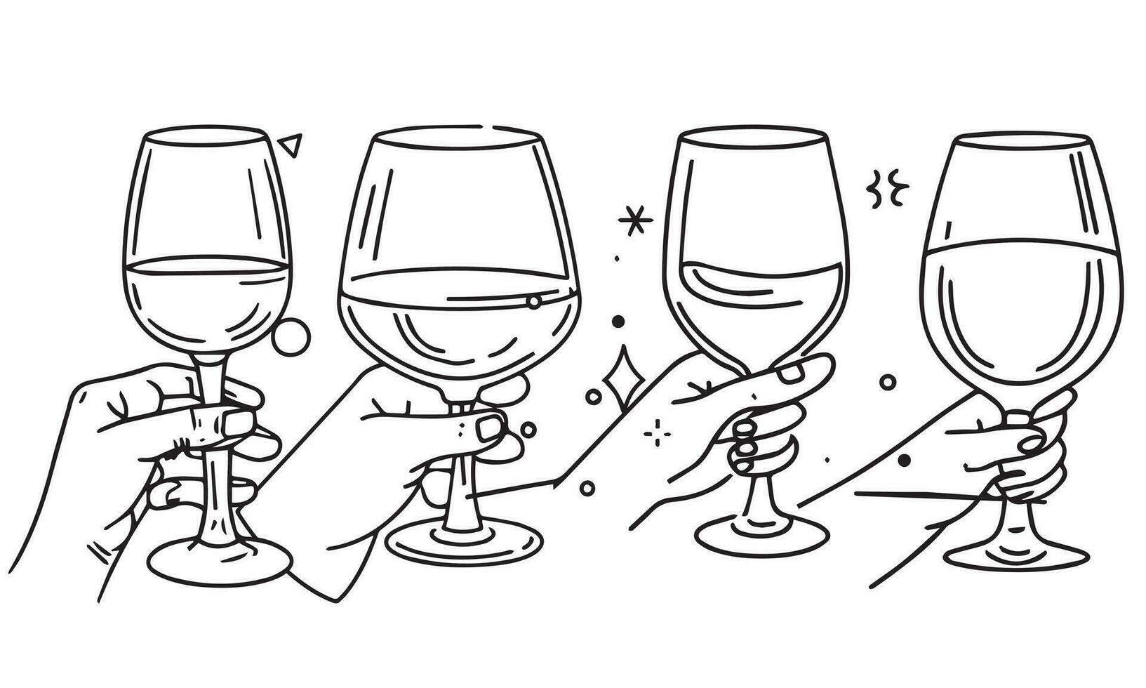 elegante brinde, mão segurando vinho vidro linha arte vetor ilustração