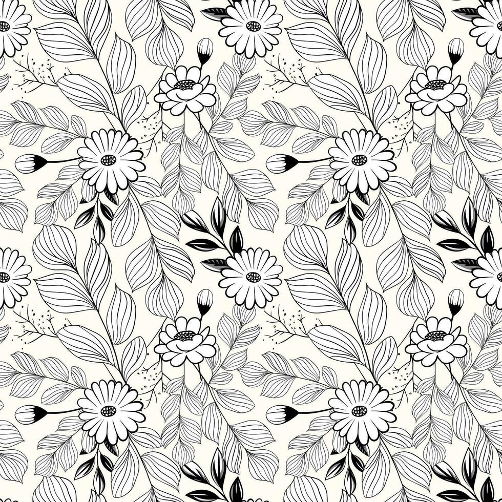 monocromático botânico padronizar. desatado fundo com margaridas. mão desenhado esboço floral papel de parede vetor