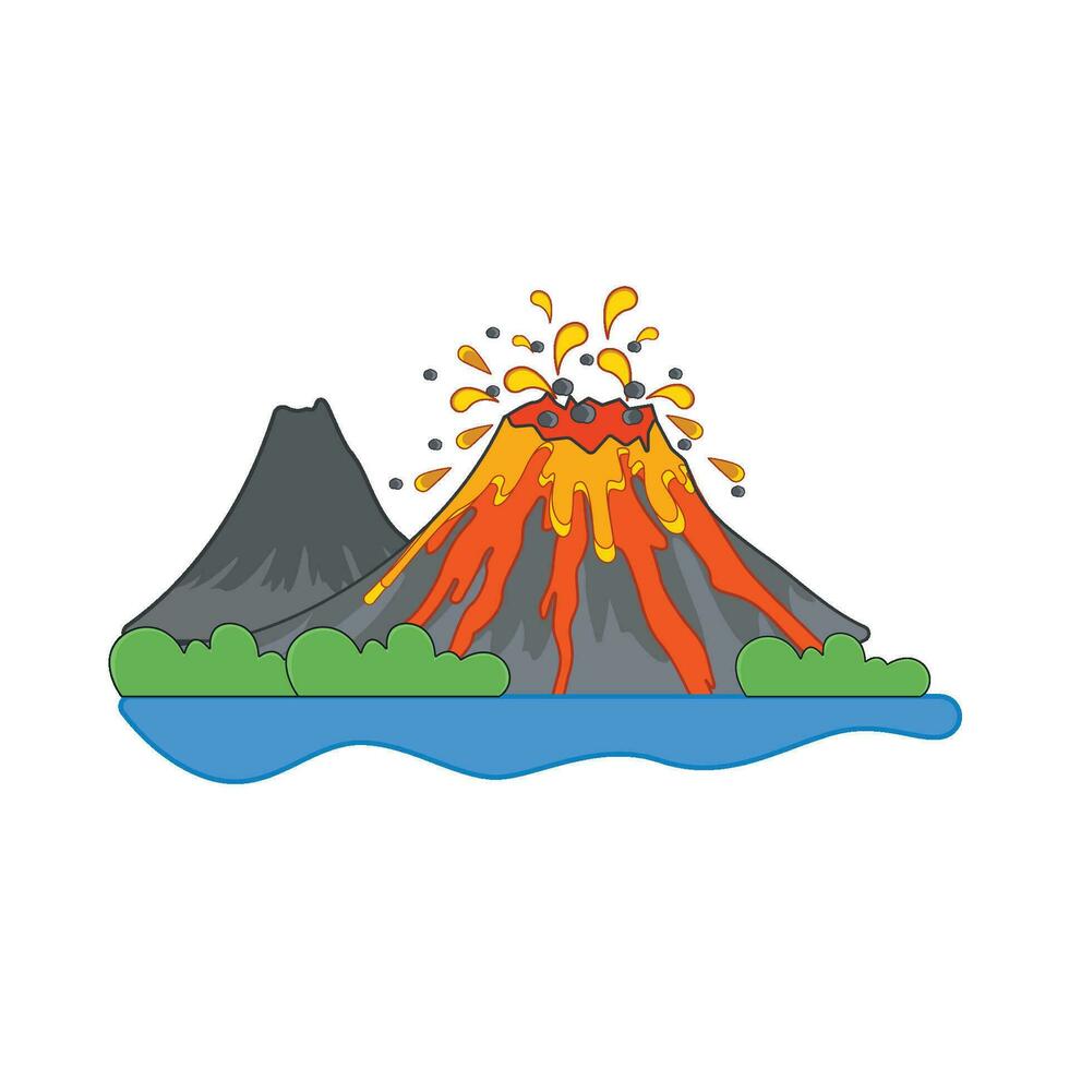 vulcão com mar ilustração vetor