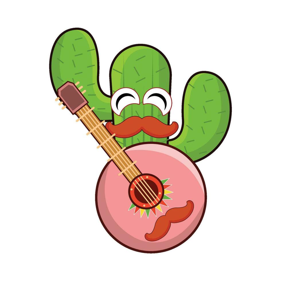 cacto personagem jogando guitarra mexicano ilustração vetor