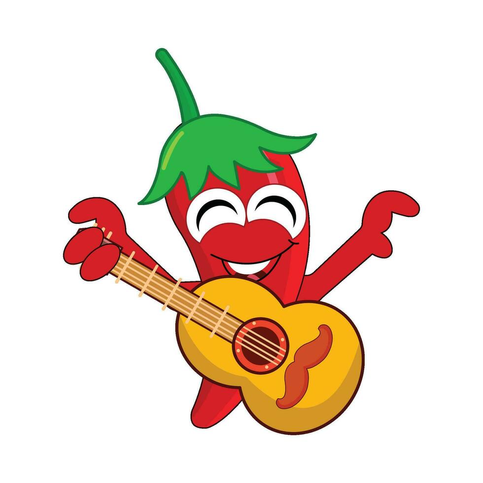 Pimenta personagem jogando guitarra mexicano ilustração vetor